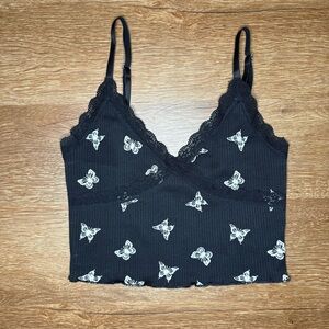 Fairycore Black Lace Butterfly Crop Top size S